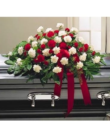 Red and White Carnation Casket Spray Funeral Casket Spray Flowers