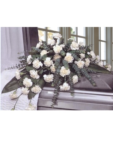 White Carnation Casket Spray Funeral Casket Spray Flowers