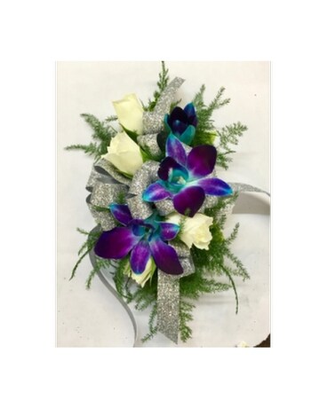 Blue Orchid & Sweetheart Rose Corsage Corsage