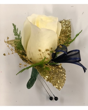 White & Gold Boutonniere Boutonniere