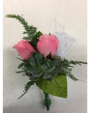 Pink Rose & Succulent Boutonniere Boutonniere