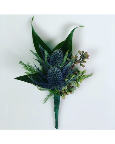 Blue Thistle Boutonniere Boutonniere