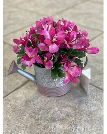 Azalea Watering Can Artificial Arrangement Flower Arrangement