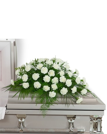 Peaceful in White Casket Spray Funeral Casket Spray Flowers