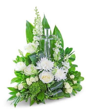 Eternal Peace Cross Surround Flower Arrangement