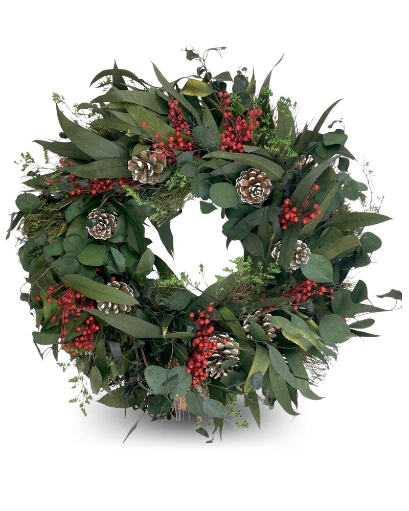 Snow Pinecone Holiday Wreath in Wichita KS - Tillie's Flower Shop