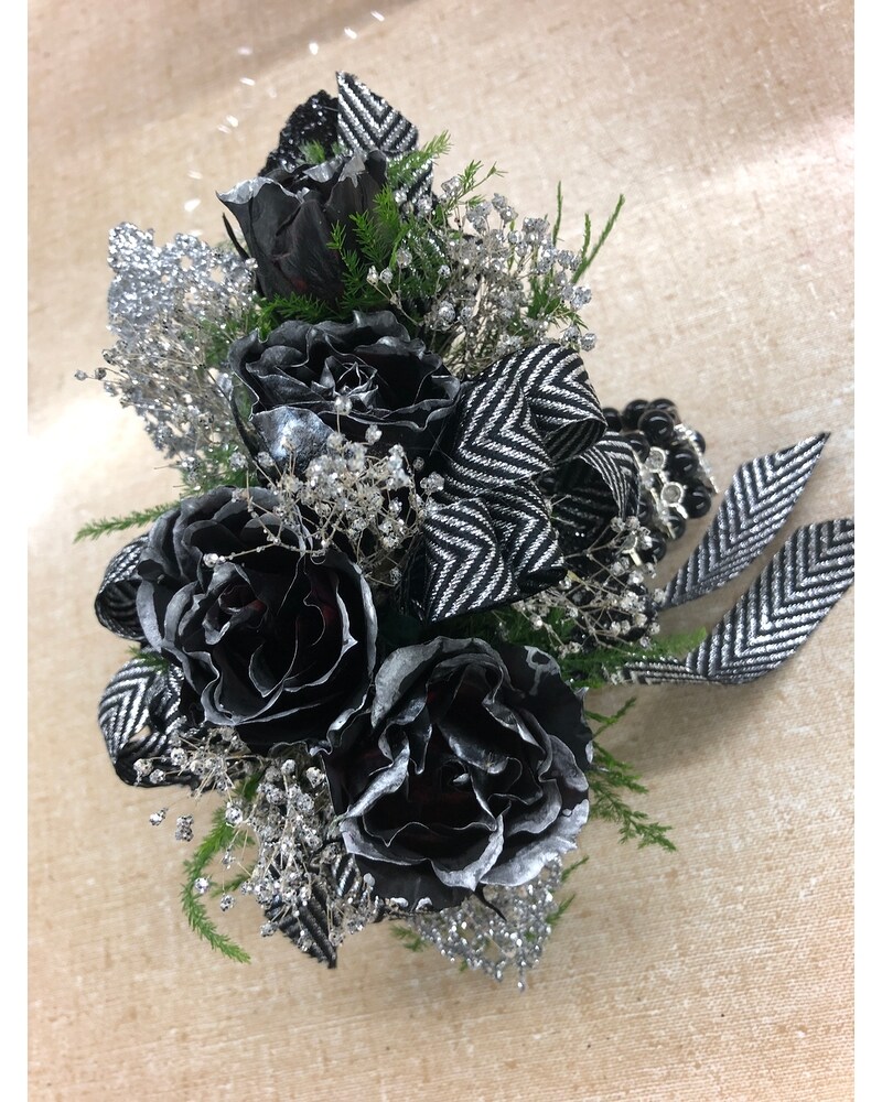 Black & Silver Corsage in Wichita KS - Tillie's Flower Shop