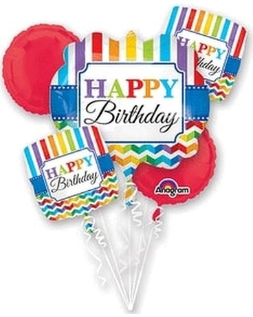 Stripe and Chevron Bright Birthday Balloon Bouquet