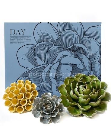 Ceramic Flowers and Succulent Gift Box Gift Basket