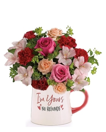 No Refund Mug and Flowers Flower Arrangement