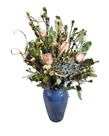 blue vase with dried flowers Dried Flowers