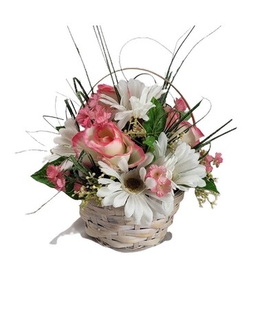 pink posie basket silk floral arrangement Dried Flowers