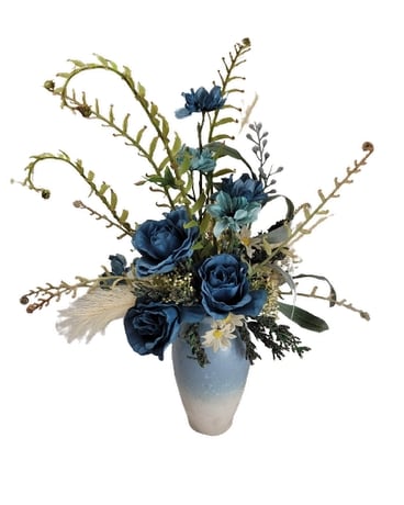 blue silk flowers in vase Dried Flowers