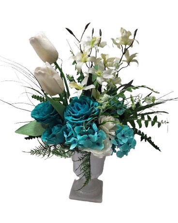 aqua & white silk floral arrangement Dried Flowers