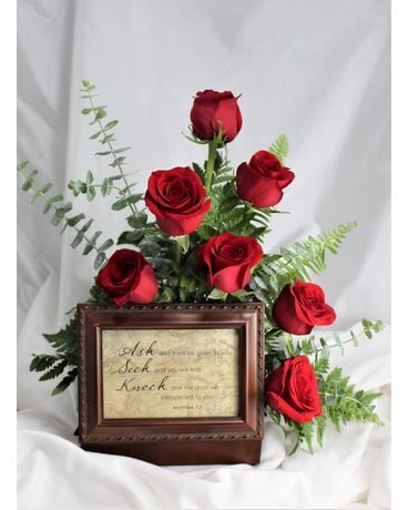 Ask,seek,knock Matthews 7:7 music box Flower Arrangement