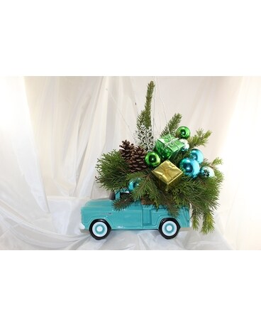 Chevy truck Christmas Flower Arrangement