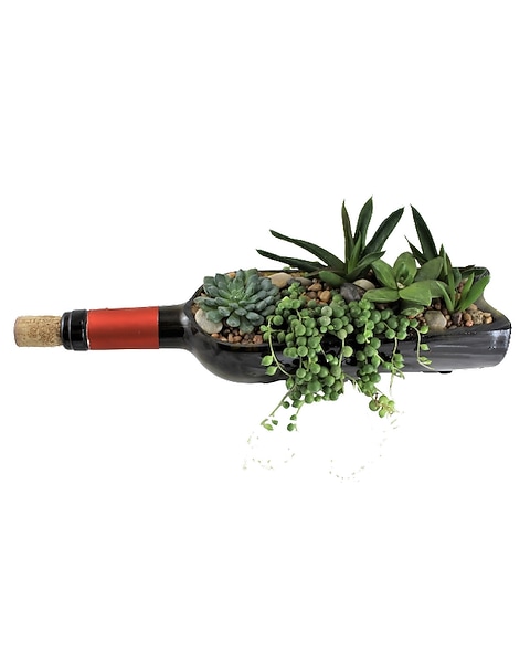 corked wine bottle succulent garden in Crown Point IN - Debbie's Designs