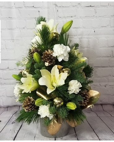 Silver & Gold Christmas Tree Flower Arrangement