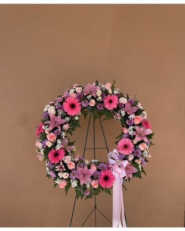 Pink Wreath Sympathy Arrangement