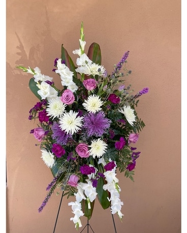 Lavender & White Standing Spray Sympathy Arrangement