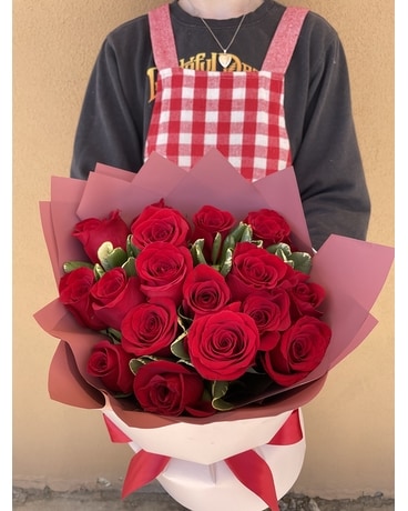 18 Red Roses Wrapped Flower Arrangement