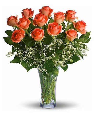 Dozen Orange Roses - Long Stemmed Flower Arrangement