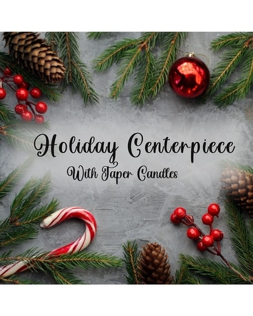 Holiday Centerpiece With Taper Candles Flower Arrangement