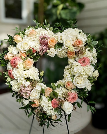 Open Heart in Whites, Peach and Pastels Sympathy Arrangement