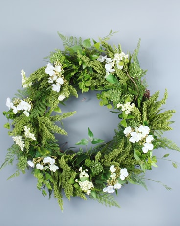 Green and White Silk Wreath Flower Arrangement
