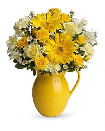Sunny Day Pitcher Of Cheer Flower Arrangement