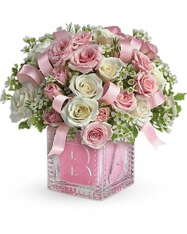 Baby Girl's First Block Flower Arrangement