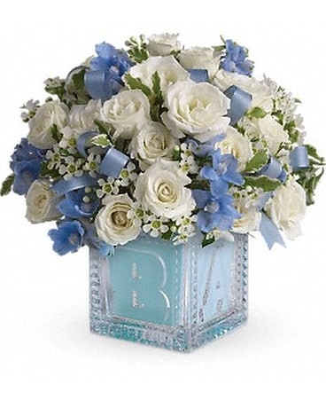 Baby Boy's First Block Flower Arrangement
