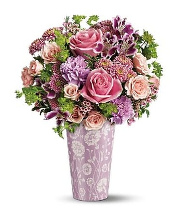 Teleflora's Pink Damask Vase Bouquet Flower Arrangement