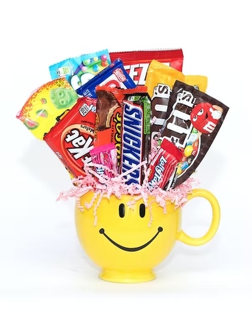 Be Happy Candy Mug Flower Arrangement