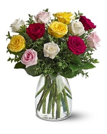 A Dozen Mixed Roses Flower Arrangement