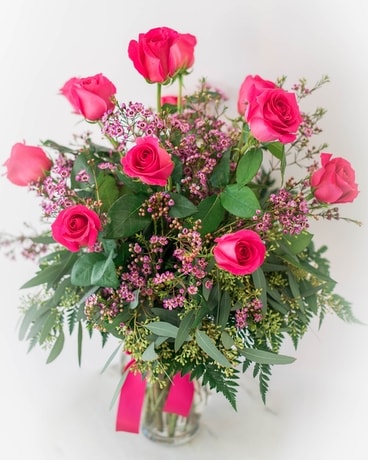 Premium Dozen Pink Roses Flower Arrangement