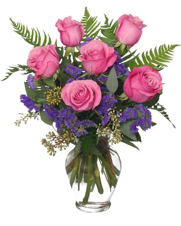 Half Dozen Pink Roses with accents Flower Arrangement