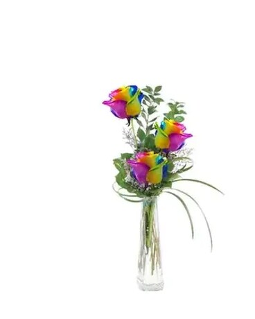 Rainbow Rose Budvase Flower Arrangement
