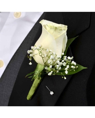 Classic White Rose Boutonniere Boutonniere