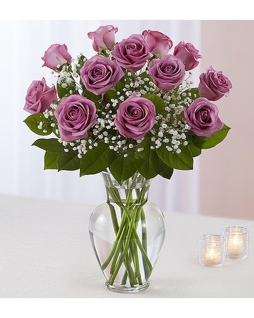 Lavender Dozen Roses Flower Arrangement