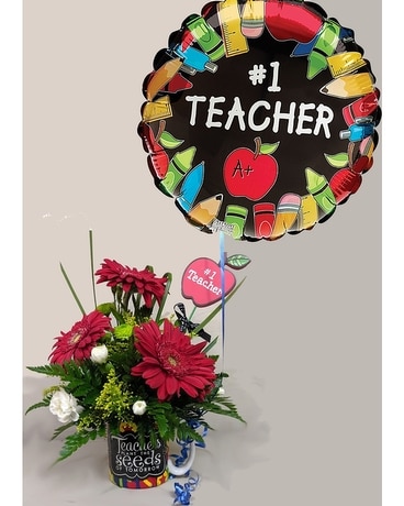 #1 Teacher Mug Flower Arrangement
