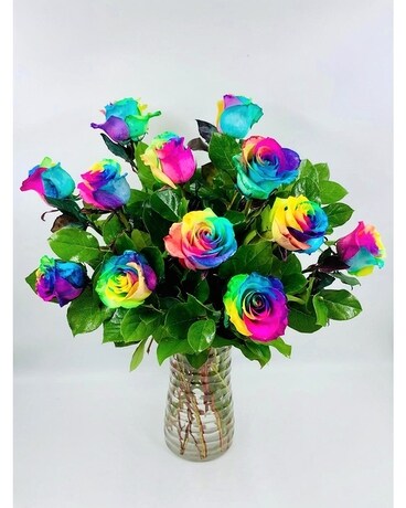 Rainbow Roses Flower Arrangement
