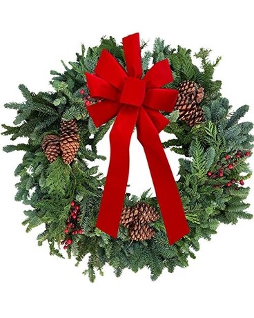 Fresh Pine Wreath With Bow Flower Arrangement