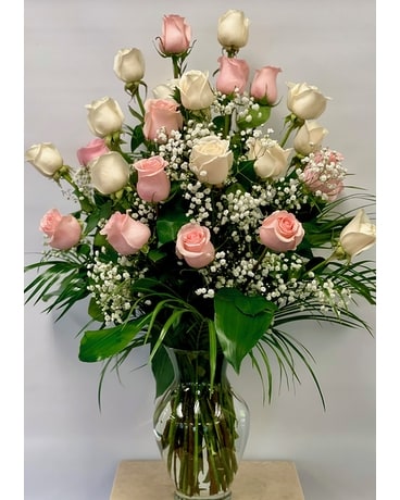 2 dozen Pink and White Roses SPECIAL PRICE Flower Arrangement