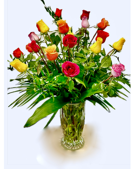 2 Doz Assorted Color Roses Flower Arrangement