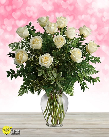 12 White Valentine Roses Flower Arrangement