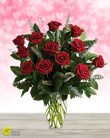 12 Red Valentine Roses Flower Arrangement