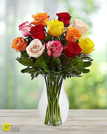12 Mixed Roses Flower Arrangement