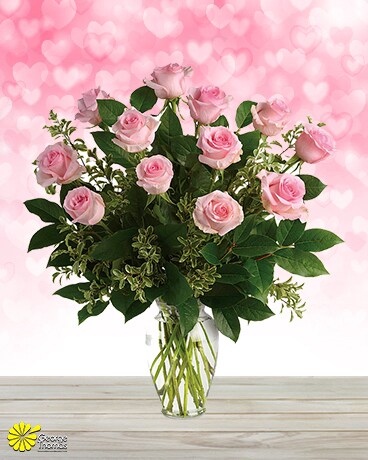 12 Pink Valentine Roses Flower Arrangement