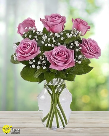 6 Lavender Roses Bouquet Flower Arrangement